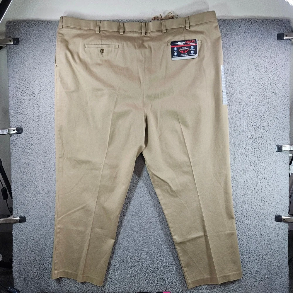 Roundtree & Yorke TravelSmart Khaki Chino Pants 56x30 Big Man Tan Flat Front NEW